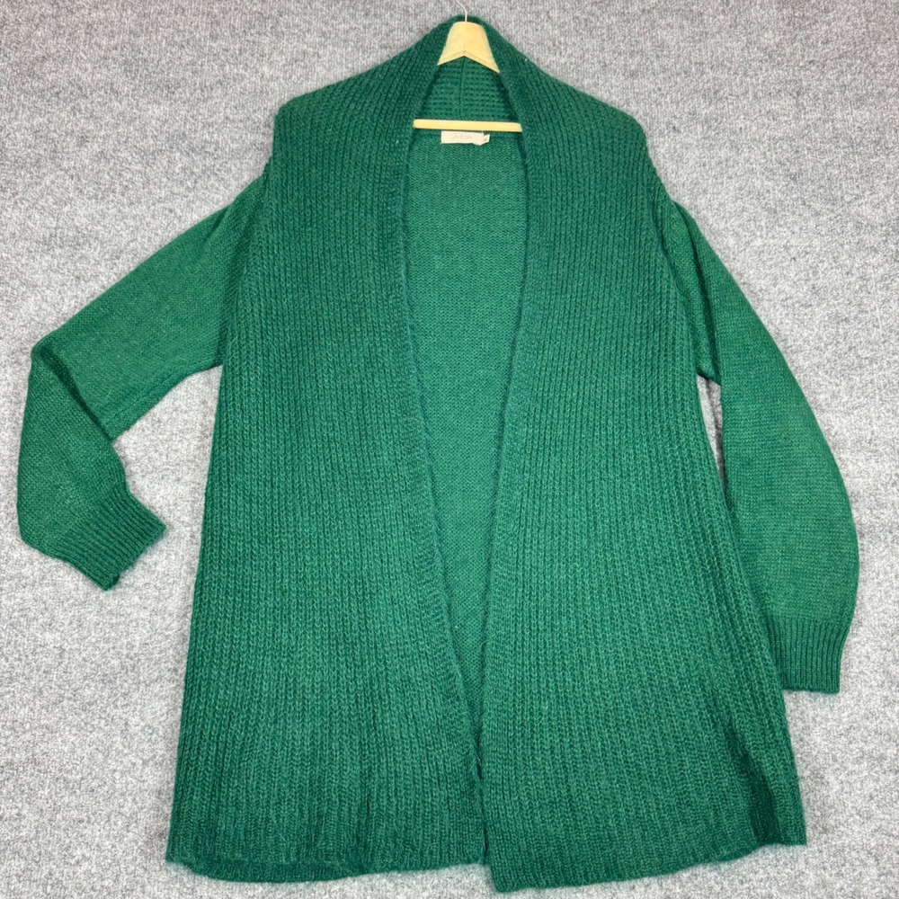 AIDA Mohair Wool Open Front Cardigan Womens Medium Green Knit Long Sweater EUC